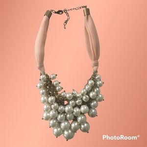 Vintage Pearl‎ Statement Necklace with pink chiffon